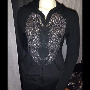 Platinum Plush Angel Wings Double Graphic Hoodie NWT